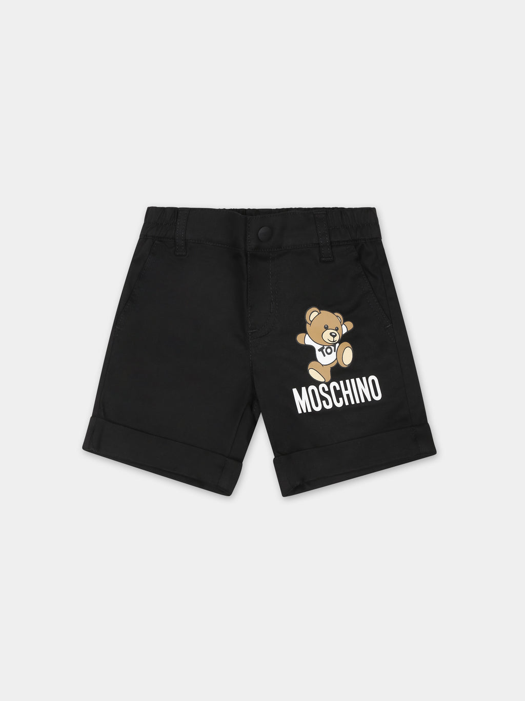 Black shorts for baby boy with Teddy bear and logo